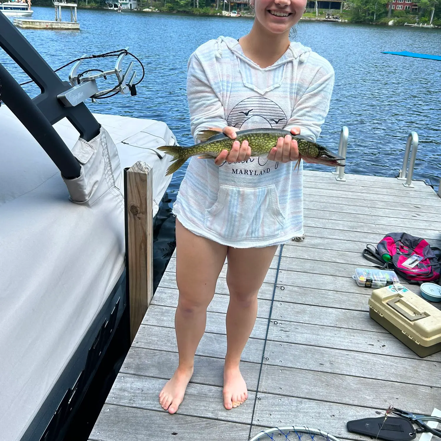 Lake Sunapee, New Hampshire - Pinup Girl Fishing