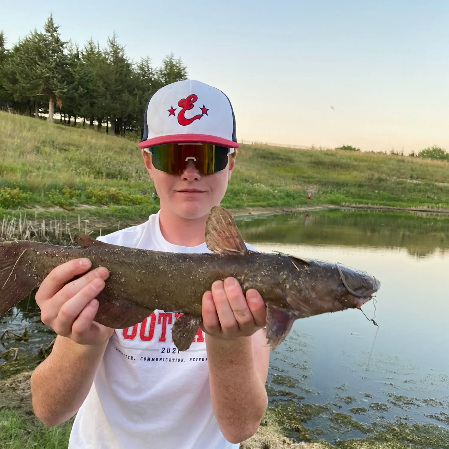 Catfish with Set line fishing alone the Niobrara River in Nebraska